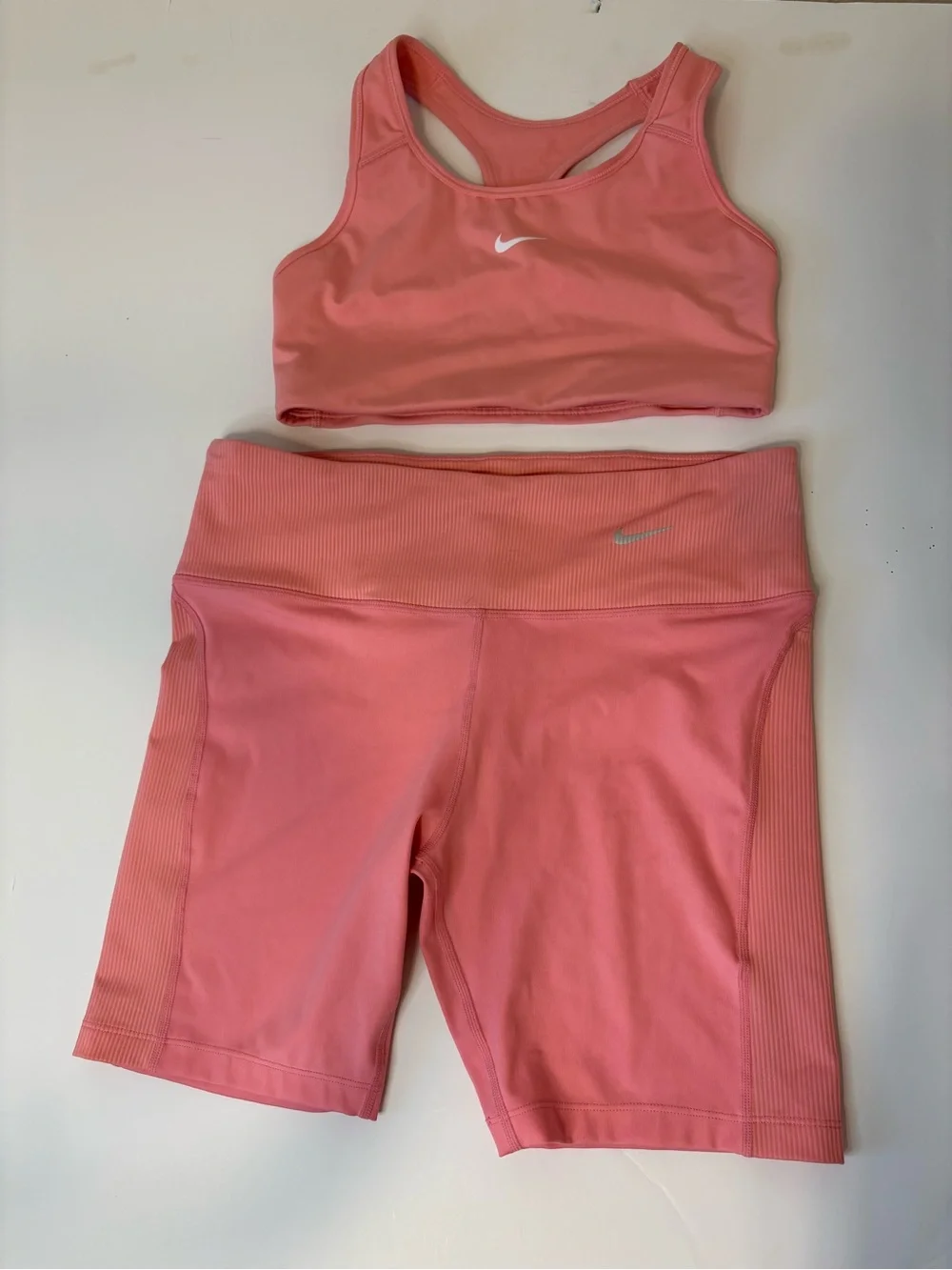 Nike Coral Pink Ribbed High-Waist Bike Shorts